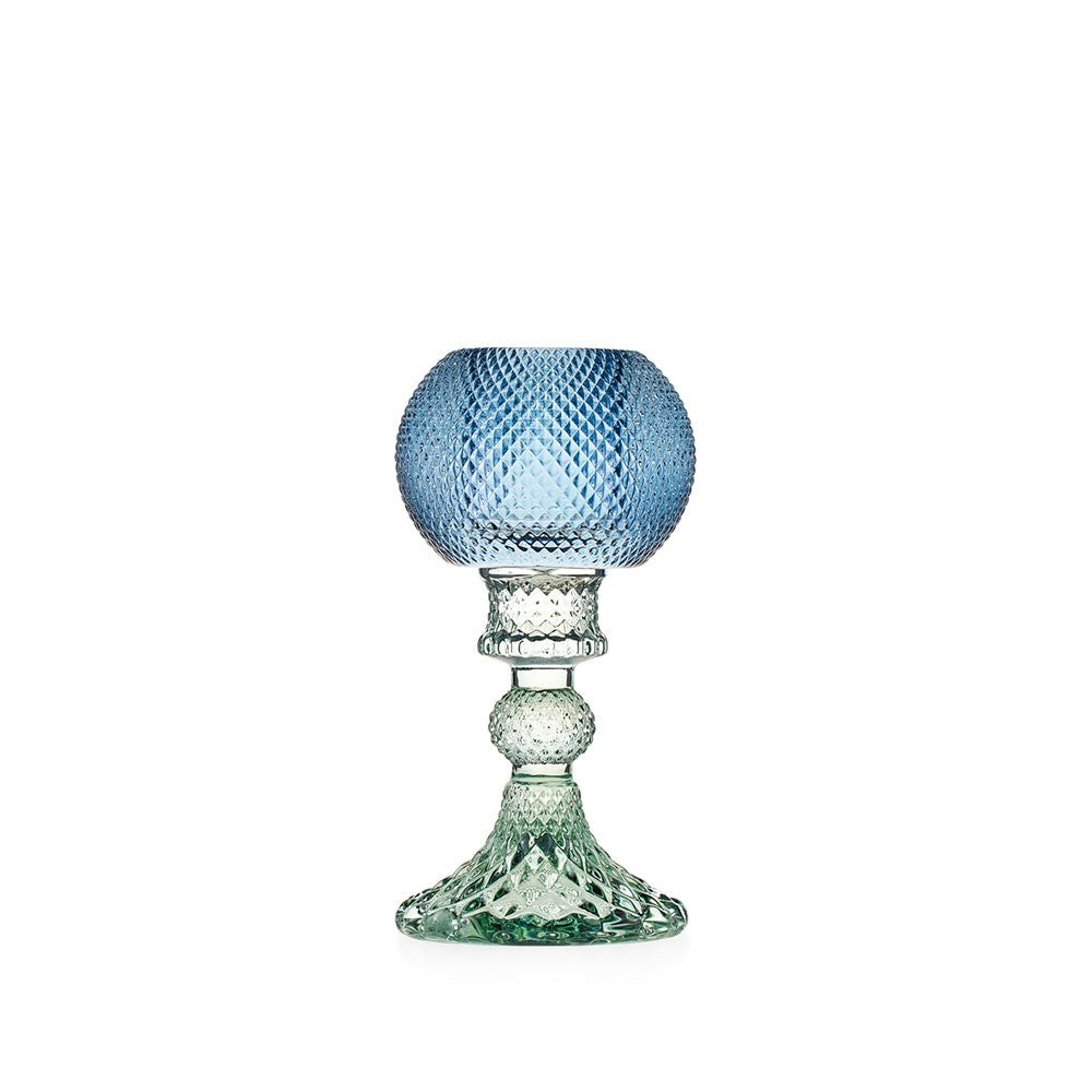 EMÒ ITALIA Atena Candeliere Piccolo Verde in Vetro con Paralume Blu 16cm