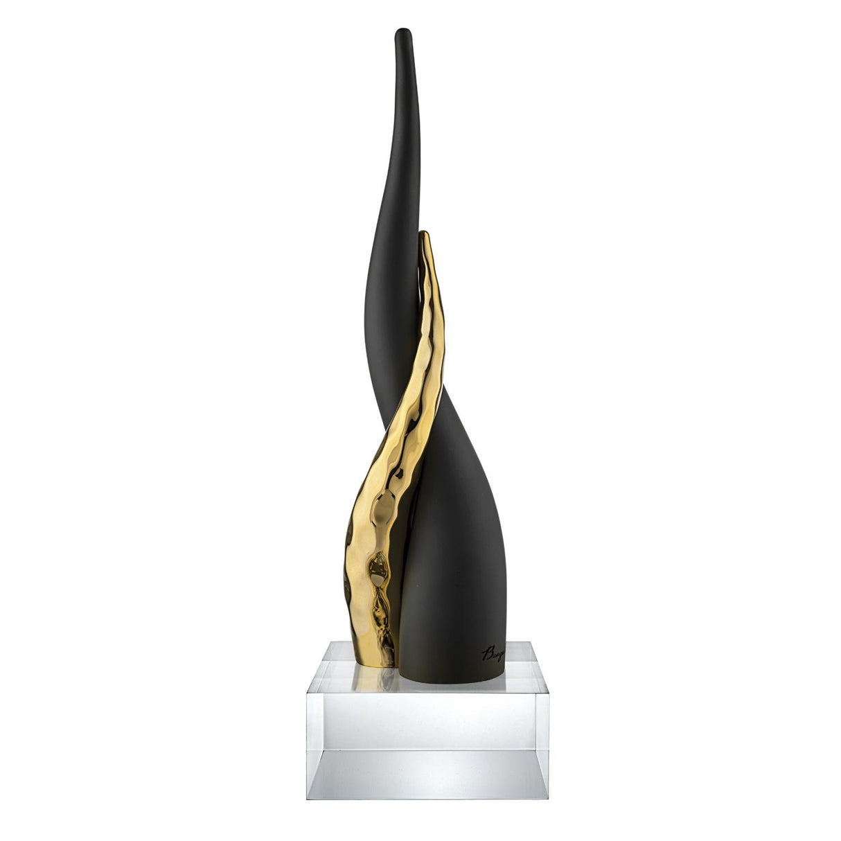 BONGELLI PREZIOSI Cornetto Corni Intrecciati Base Cristallo 20cm Nero Oro Marmorino