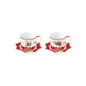 Set 2 tazzine caffè Easy Life in porcellana decoro natalizio 120 ml