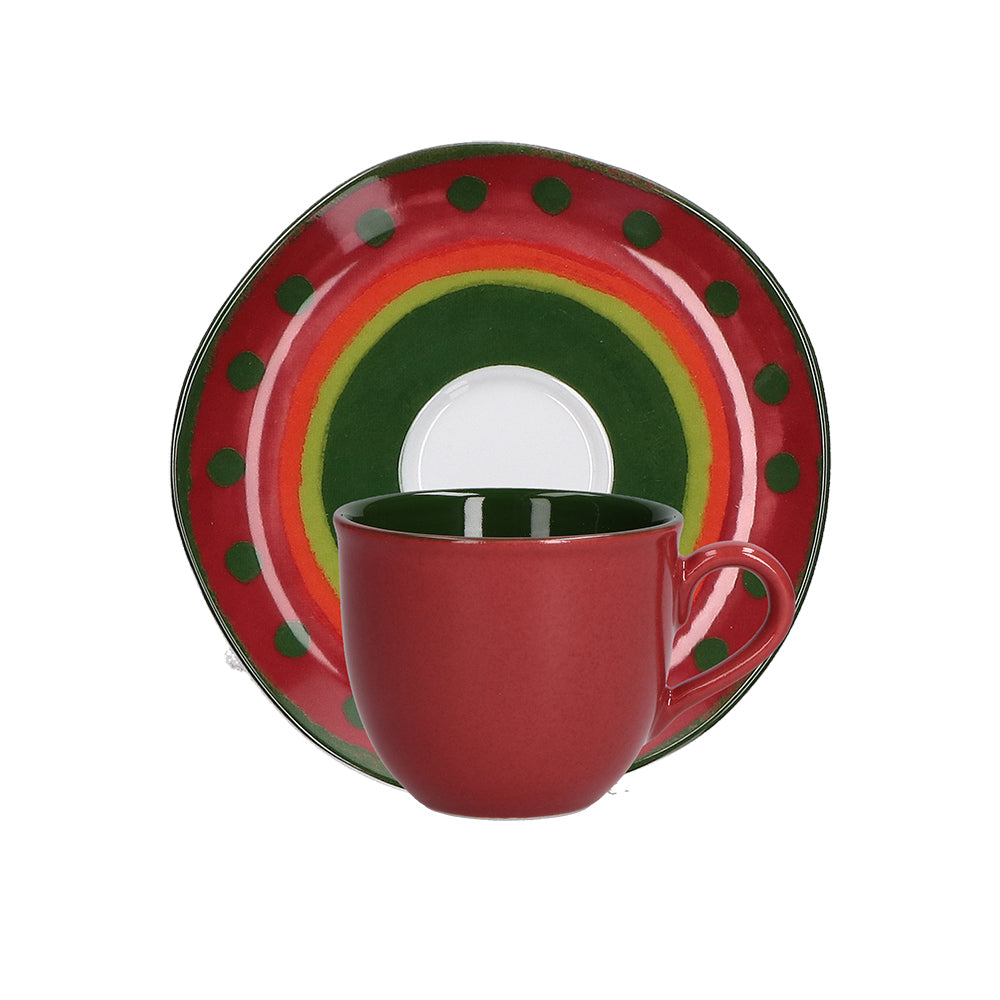 ROSE & TULIPANI - Cozy Cottage Tazza Caffè con Piattino Natalizia 100ml Rosso