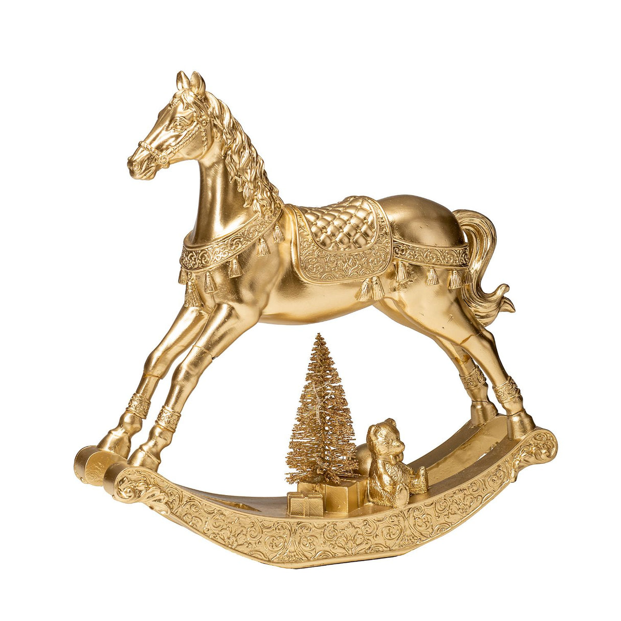 NOEL by Lamart Cavallo a Dondolo in Poliresina con LED Decorazione di Natale 30cm Oro