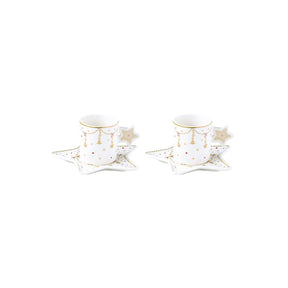 Set 2 tazzine caffè Christmas Lights Easy Life in porcellana con decori oro