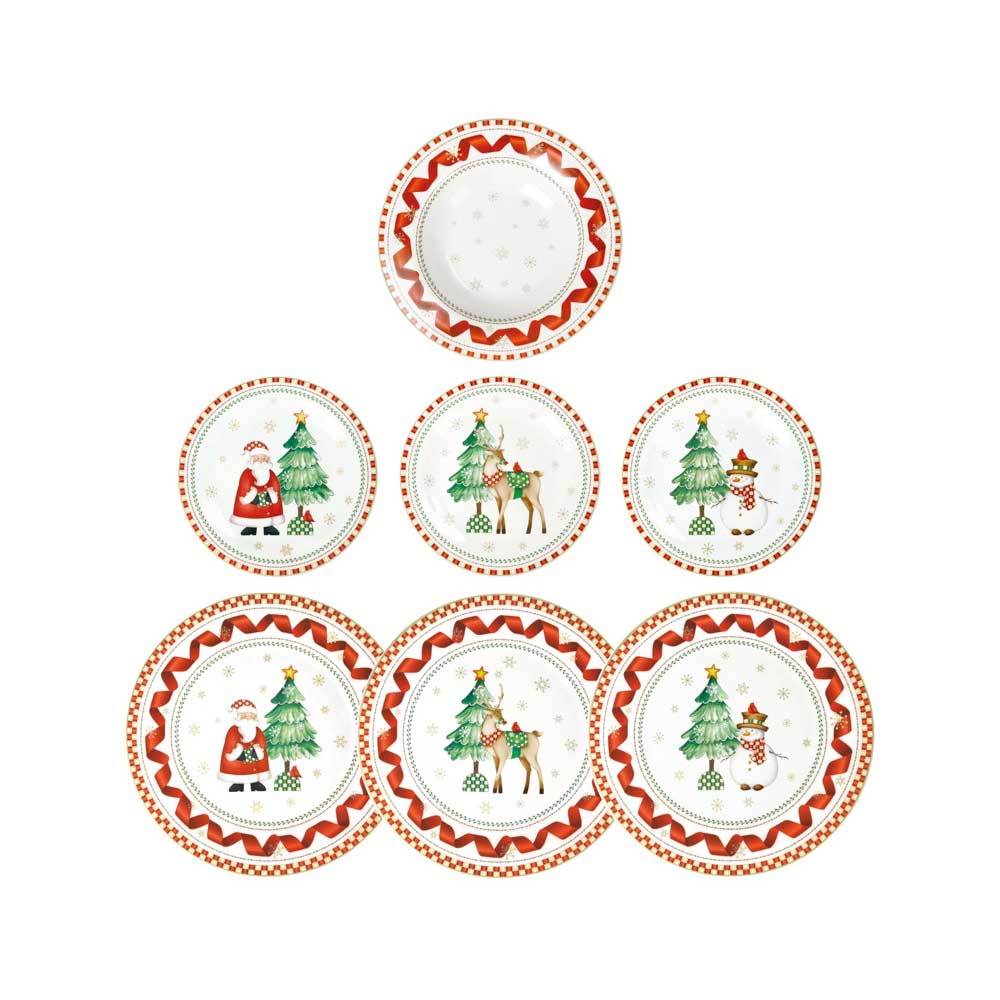 BRANDANI Racconti Servizio Tavola Piatti Natalizi Set 18 Pezzi Porcellana