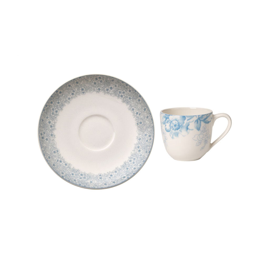 Villeroy & Boch Floreana Blue Blu Bianco Tazza Espresso c/Piattino Set 6 Pezzi Porcellana