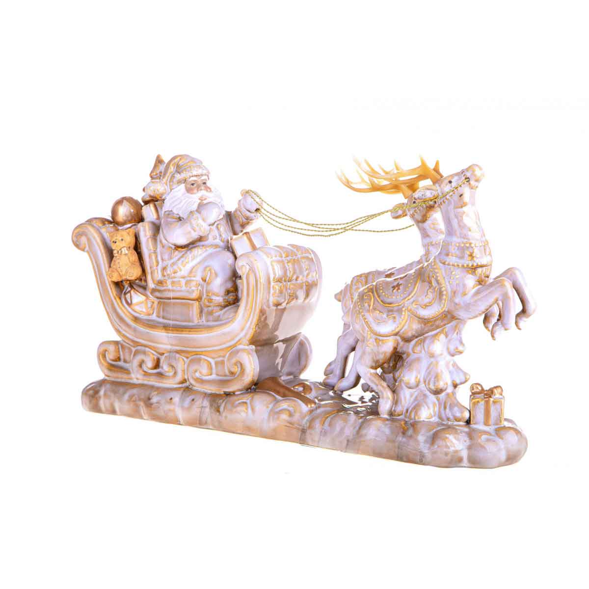 BIANCHI DINO Santa Claus on Sleigh Beige 44.5cm Porcelain Christmas Decoration