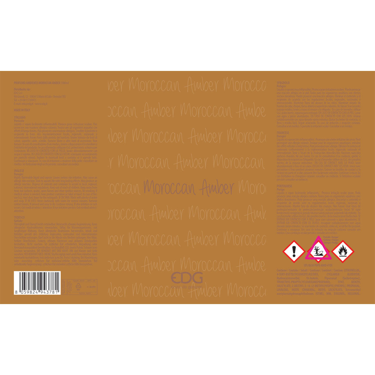 EDG Enzo De Gasperi Refill Refill Lux Perfumer Diffuser 1 Liter Moroccan Amber