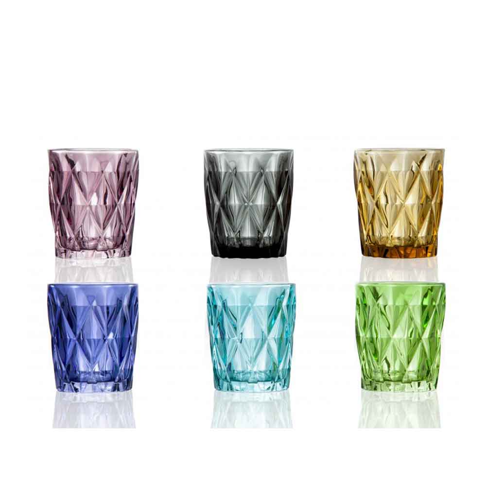 BRANDANI Diamante Set 6 Pezzi Bicchiere Acqua Multicolore 8cm Vetro