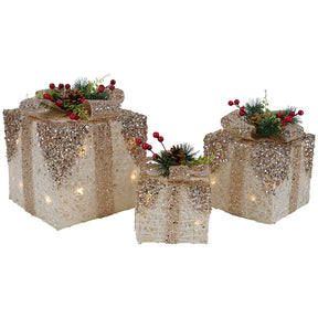 Lanterna natalizia Timstor a pacco regalo in resina con LED 15x15x20 cm