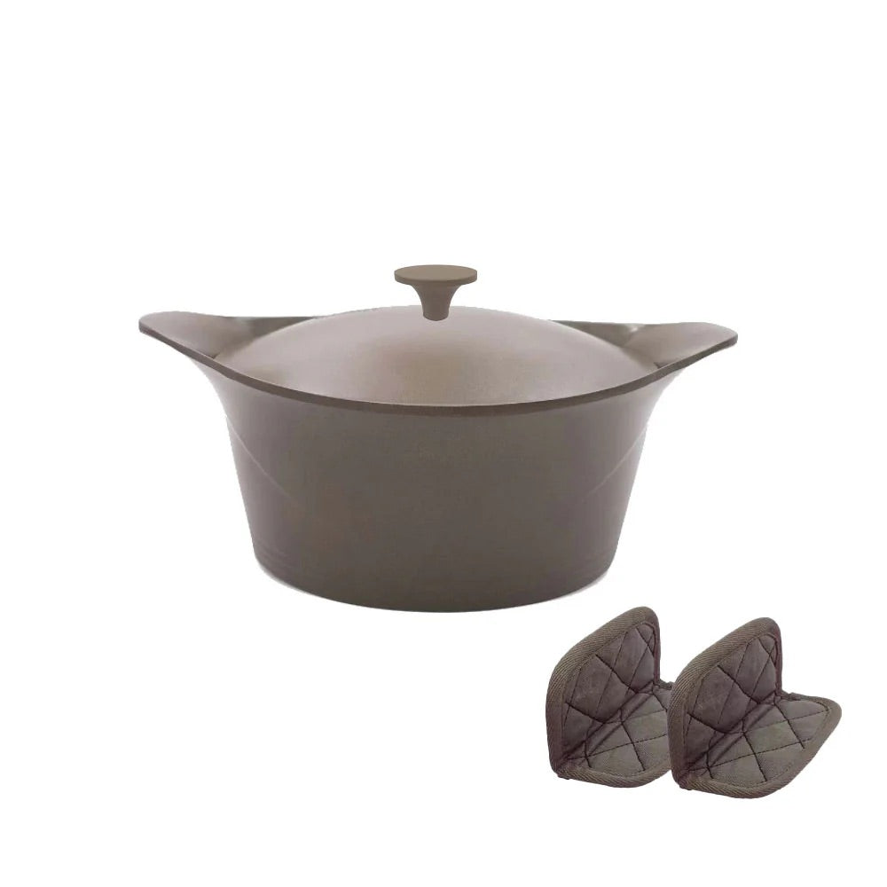 COOKUT L'Incredibile Cocotte in Metallo 24cm Tortora Moka con Pomello in Metallo e Presine