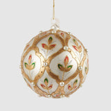 EDG Enzo De Gasperi Addobbo Pallina Fiori 12cm Bianco Oro Vetro