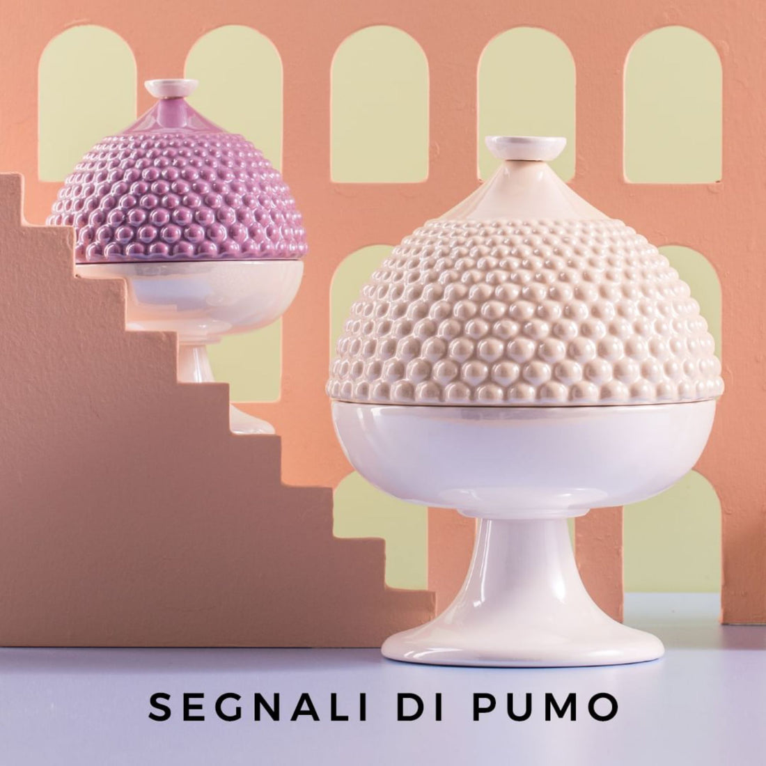 EMÒ ITALIA Scatola Portaoggetti con Coperchio Pumo Pugliese Avana Bianco Ceramica 11 cm