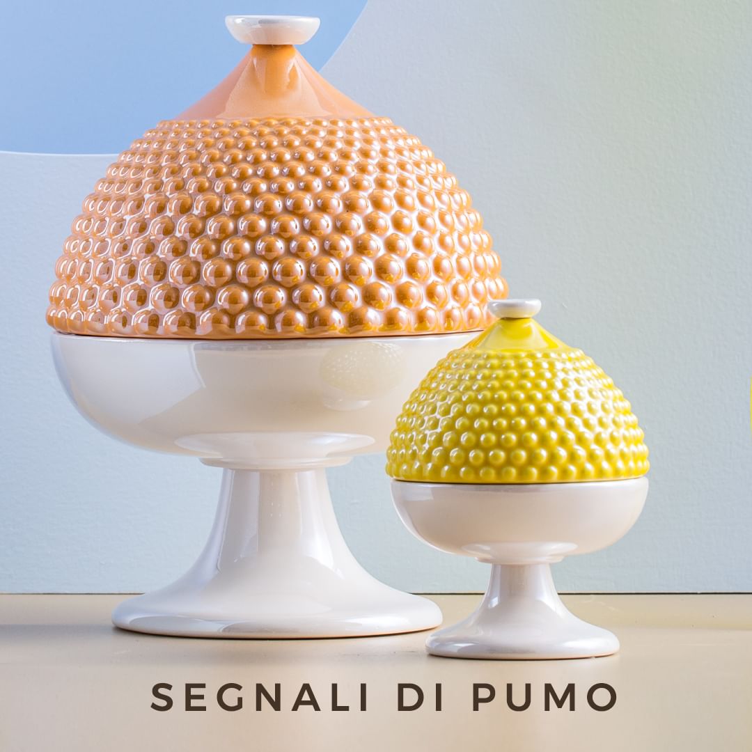 EMÒ ITALIA Scatola Portaoggetti con Coperchio Pumo Pugliese Senape Bianco Ceramica 13,5 cm