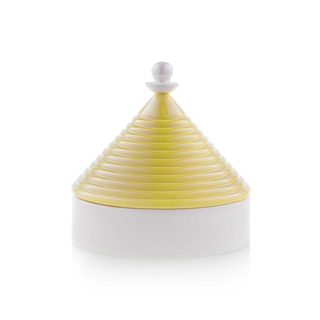 EMÒ ITALIA Scatola Portaoggetti con Coperchio Trullo Pugliese Giallo Bianco Ceramica 9 cm