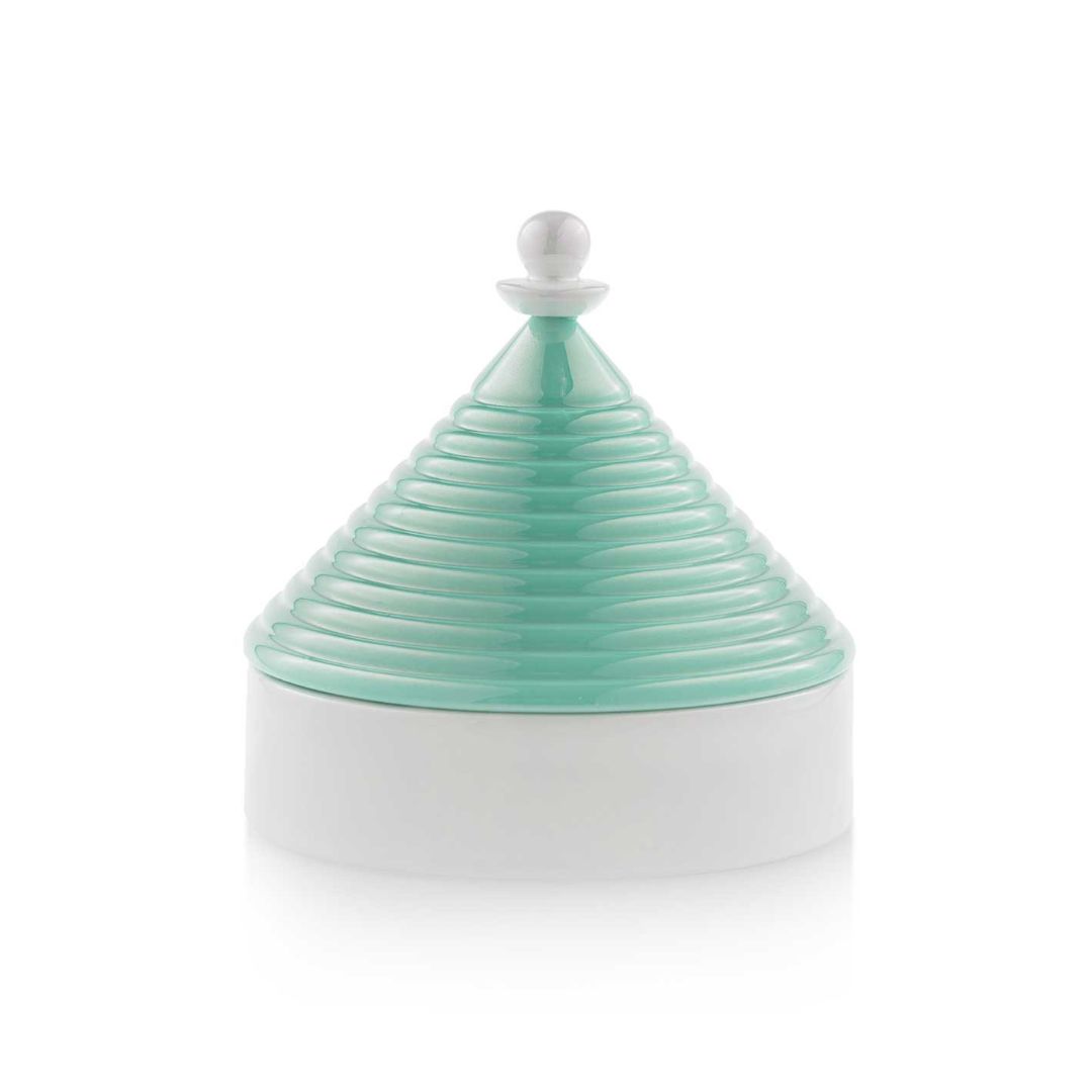 EMÒ ITALIA Scatola Portaoggetti con Coperchio Trullo Pugliese Tiffany Bianco Ceramica 9 cm