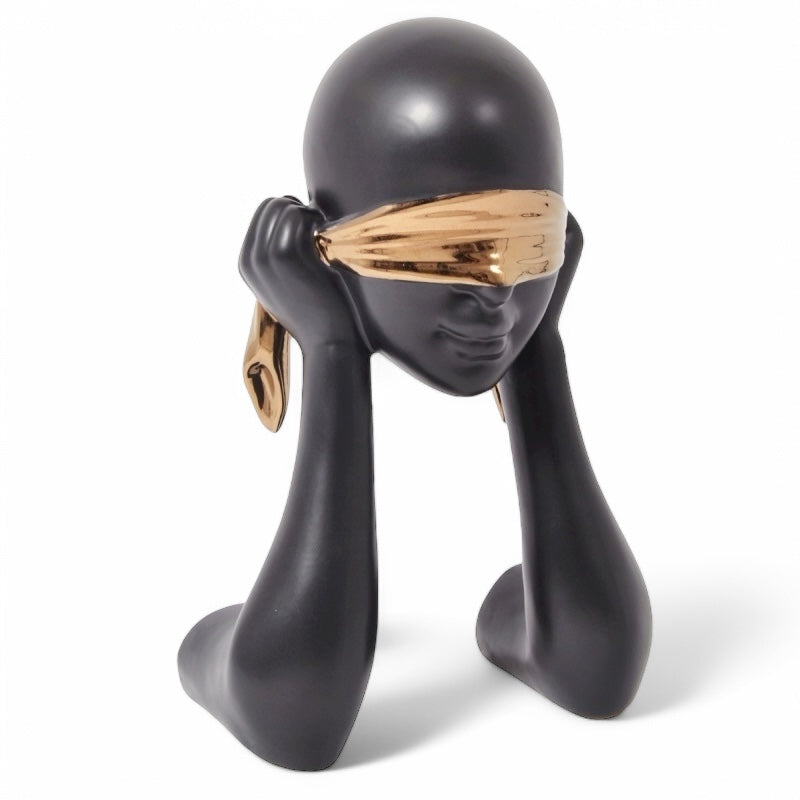 DRIMMER Surprise Statuetta Figura Donna Bendata 50cm Nero Oro Ceramica