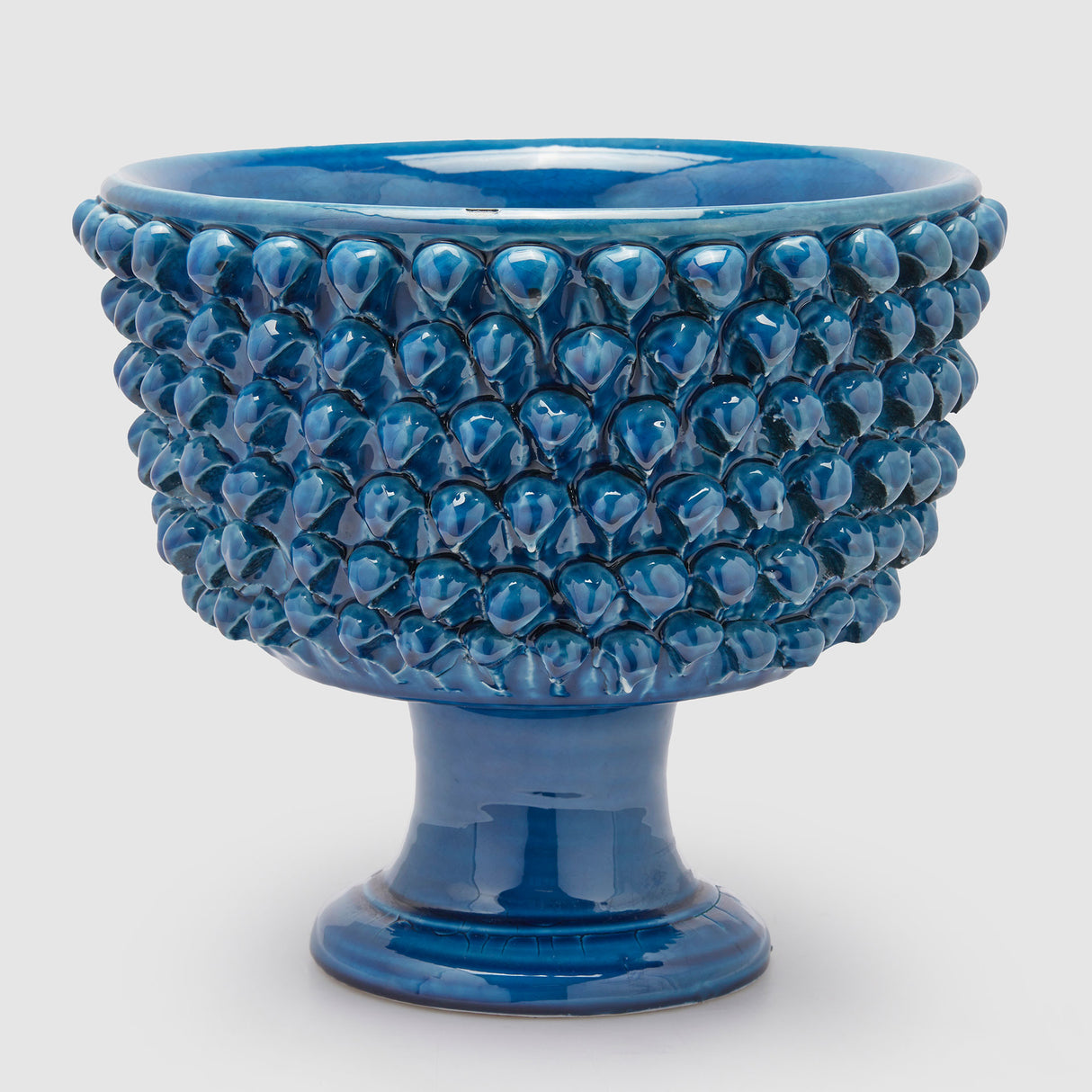 EDG Enzo De Gasperi Vaso Ciotola con Piede Fenice Mezza Pigna 31x33cm Blu Ceramica