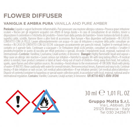 MUHA' Flower 30ml Profumatore D'Ambiente Diffusore Natural Vaniglia e Ambra Pura