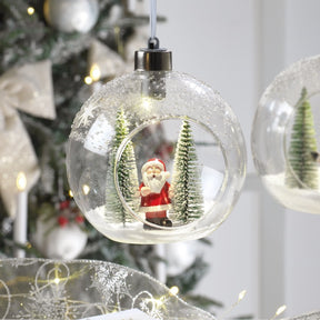 Pallina di Natale Mascagni Casa in vetro trasparente con Babbo Natale e LED