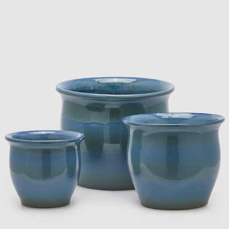 Vaso porta piante EDG in ceramica azzurra bombata 20x23 cm