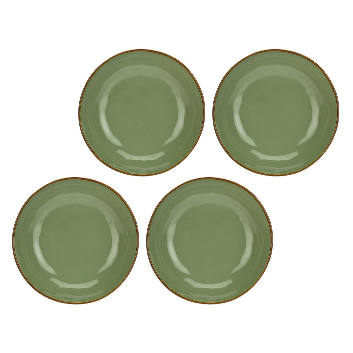ROSE & TULIPANI Concerto Piatto Fondo 21cm Verde Oliva Set 4 Pezzi Stoneware