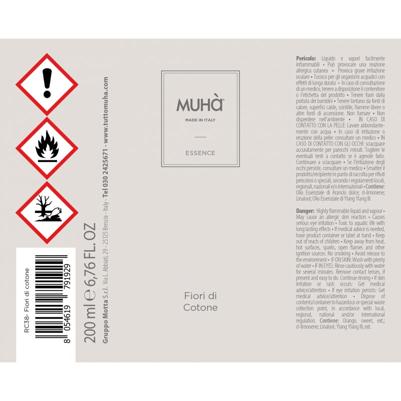 MUHA' Ricarica Refill 200ml Profumatore D'Ambiente Fiori di Cotone