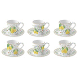 EASY LIFE Fleurs et Citrons Set 6 Tazzine Espresso con Piattini 100ml Porcellana