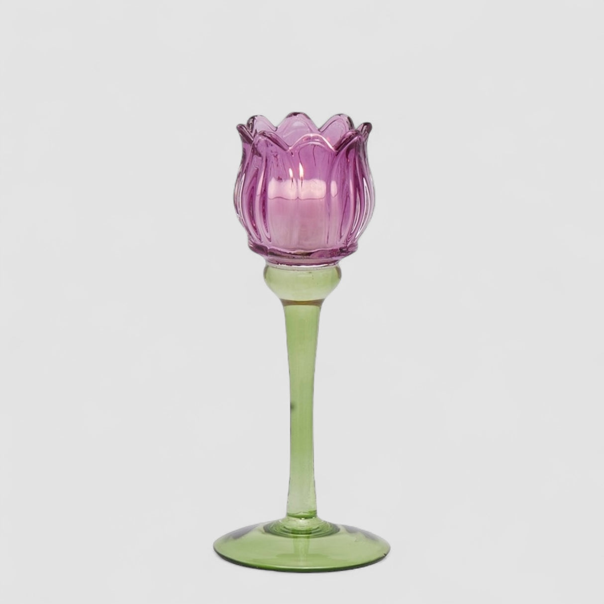 EDG Enzo De Gasperi Portacandela Tulipano 22cm Viola Vetro