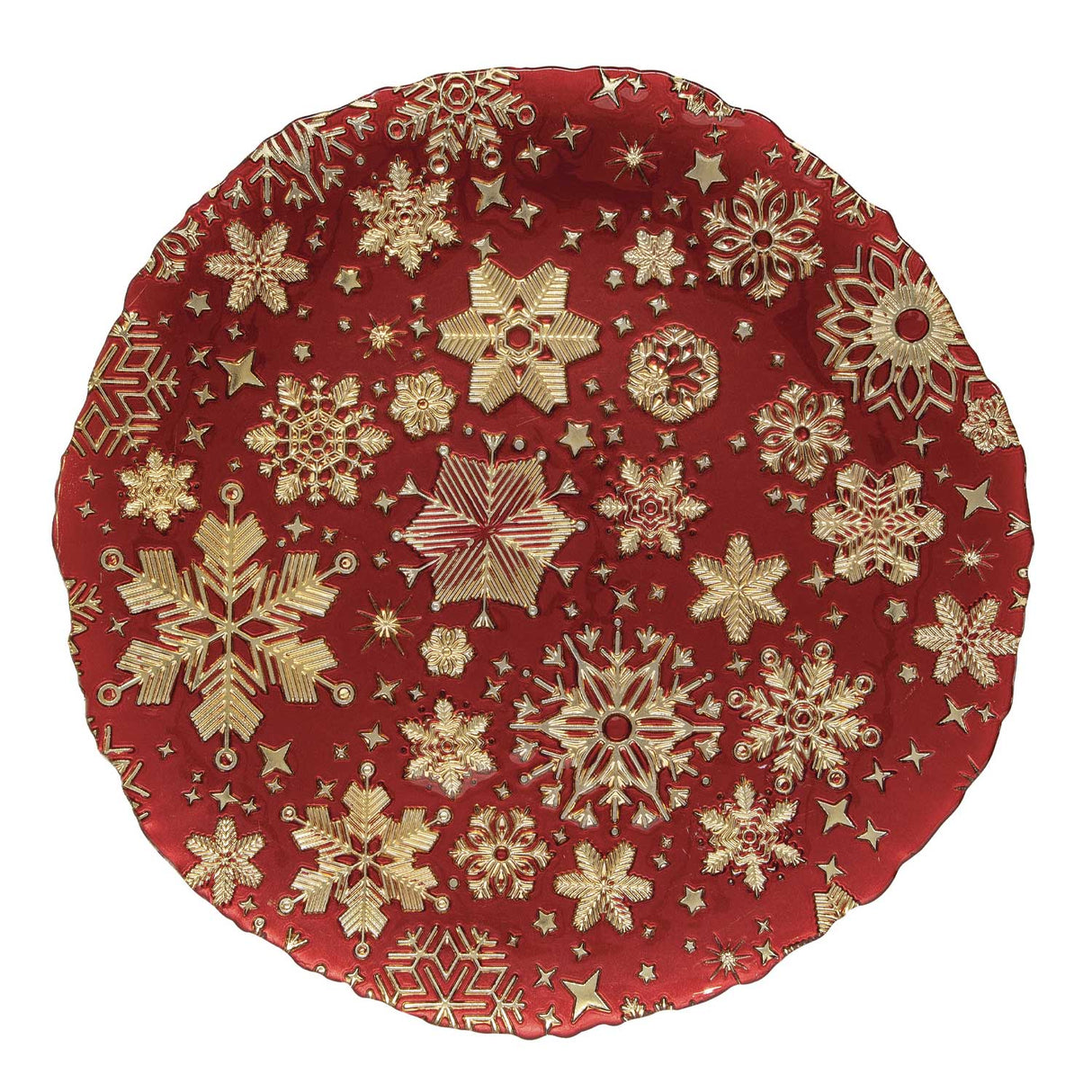 EASY LIFE Piatto Natalizio Rosso con Decoro Oro 33cm Vetro