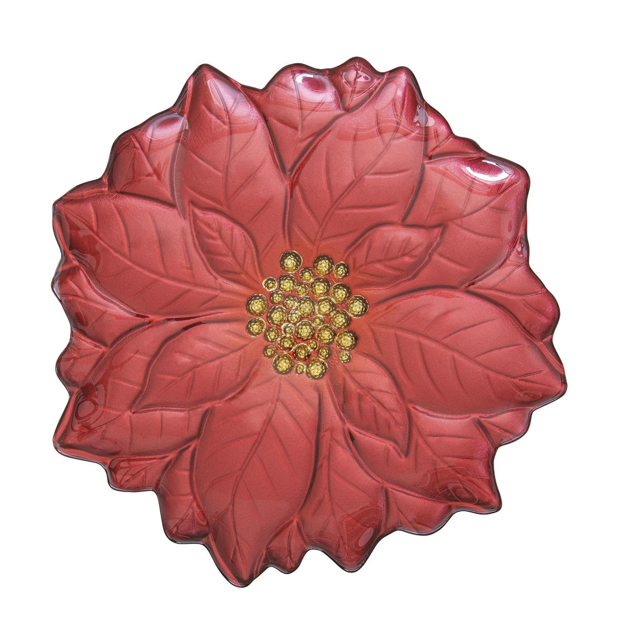 EASY LIFE Piatto Natalizio Stella di Natale Rosso con Decoro Oro 31cm Vetro