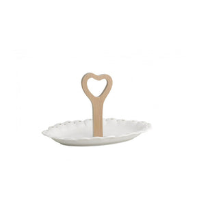 Vassoietto traforato Brandani in porcellana e manico bamboo 25x17 cm