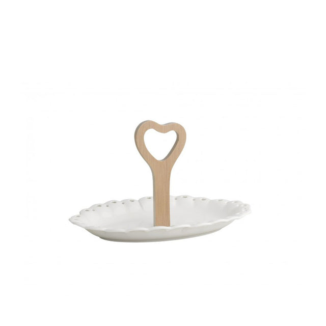 Vassoietto traforato Brandani in porcellana e manico bamboo 25x17 cm