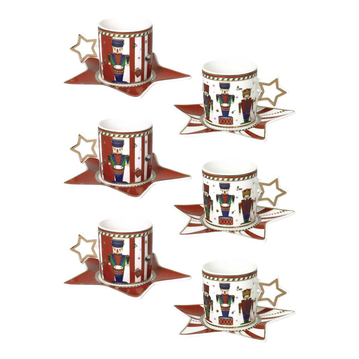 BRANDANI Lo Schiaccianoci Tazzina da Caffè Natalizie Set 6 Pezzi 100ml Porcellana