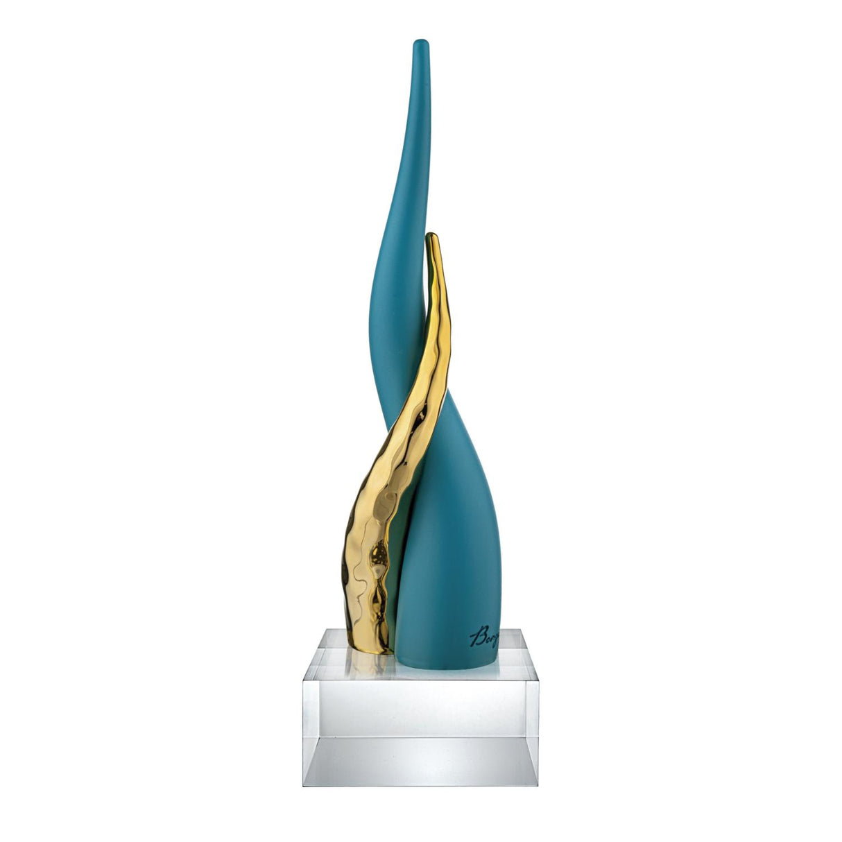 BONGELLI PREZIOSI Cornetto Corni Intrecciati Base Cristallo 20cm Ottanio Oro Marmorino