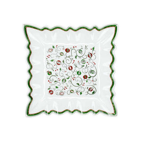 Vassoio quadrato Tempo di Festa Brandani in porcellana decorata 23,5x23,5 cm