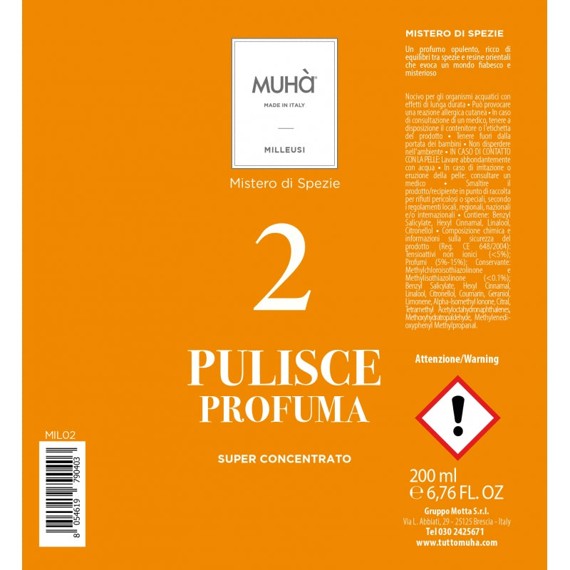 MUHA' Flacone Spray Detergente Milleusi 200ml Mistero di Spezie