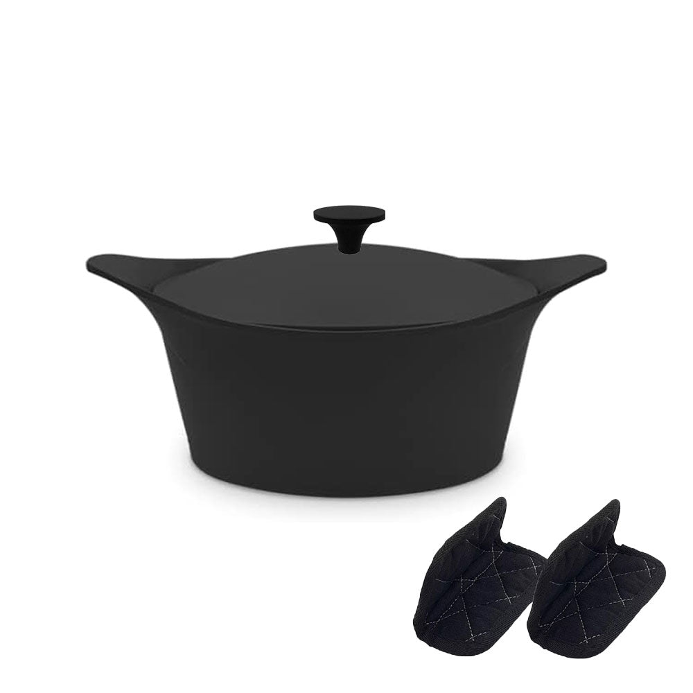 COOKUT L'Incredibile Cocotte in Metallo 28cm Nero Grafite con Pomello in Metallo e Presine