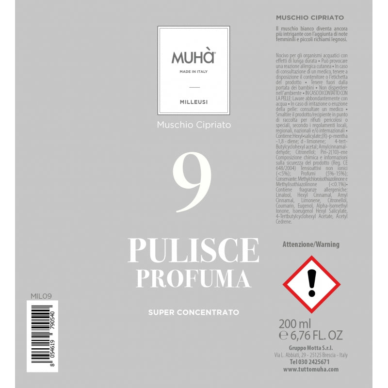 MUHA' Flacone Spray Detergente Milleusi 200ml Muschio Cipriato