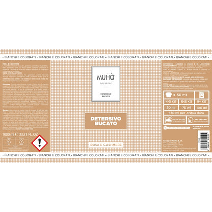 MUHA' Detersivo Concentrato Bucato Lavatrice Flacone 1000ml Rosa e Cashmere