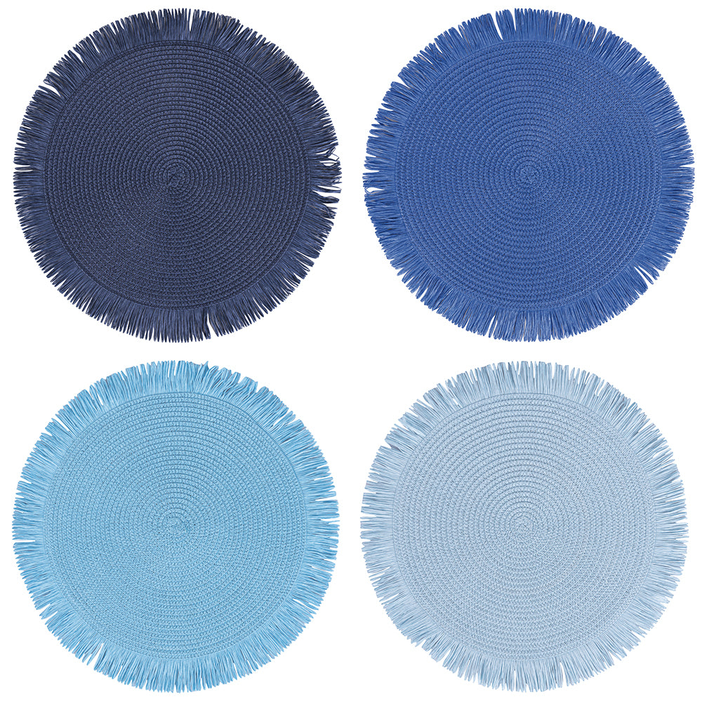 VILLA D'ESTE HOME TIVOLI Round Placemat with Fringes Shades of Ocean Set 4 Pieces 38cm