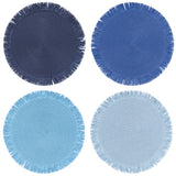 VILLA D'ESTE HOME TIVOLI Round Placemat with Fringes Shades of Ocean Set 4 Pieces 38cm