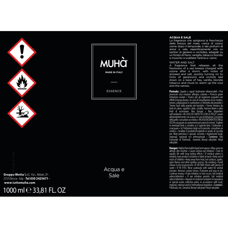 MUHA' Ricarica Refill 1000ml Profumatore D'Ambiente Acqua e Sale