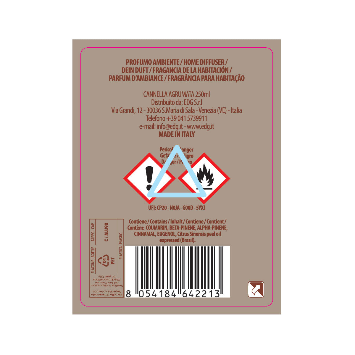 EDG Ricarica Refill Lux Profumatore Diffusore 250ml Cannella Agrumata
