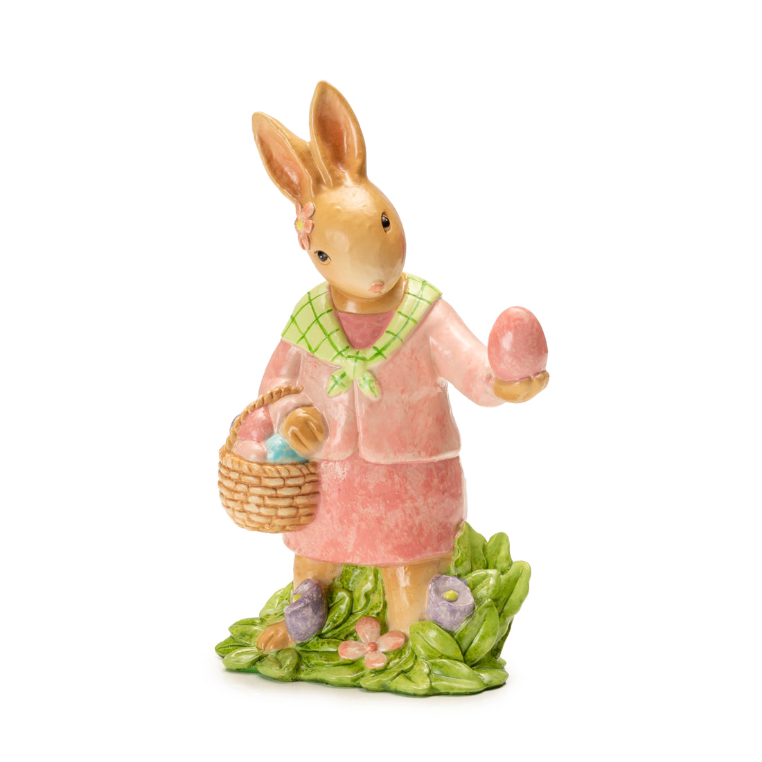 PALAIS ROYAL Figura Figurina Coniglio Rosa di Pasqua con Cestino 20cm  Resina
