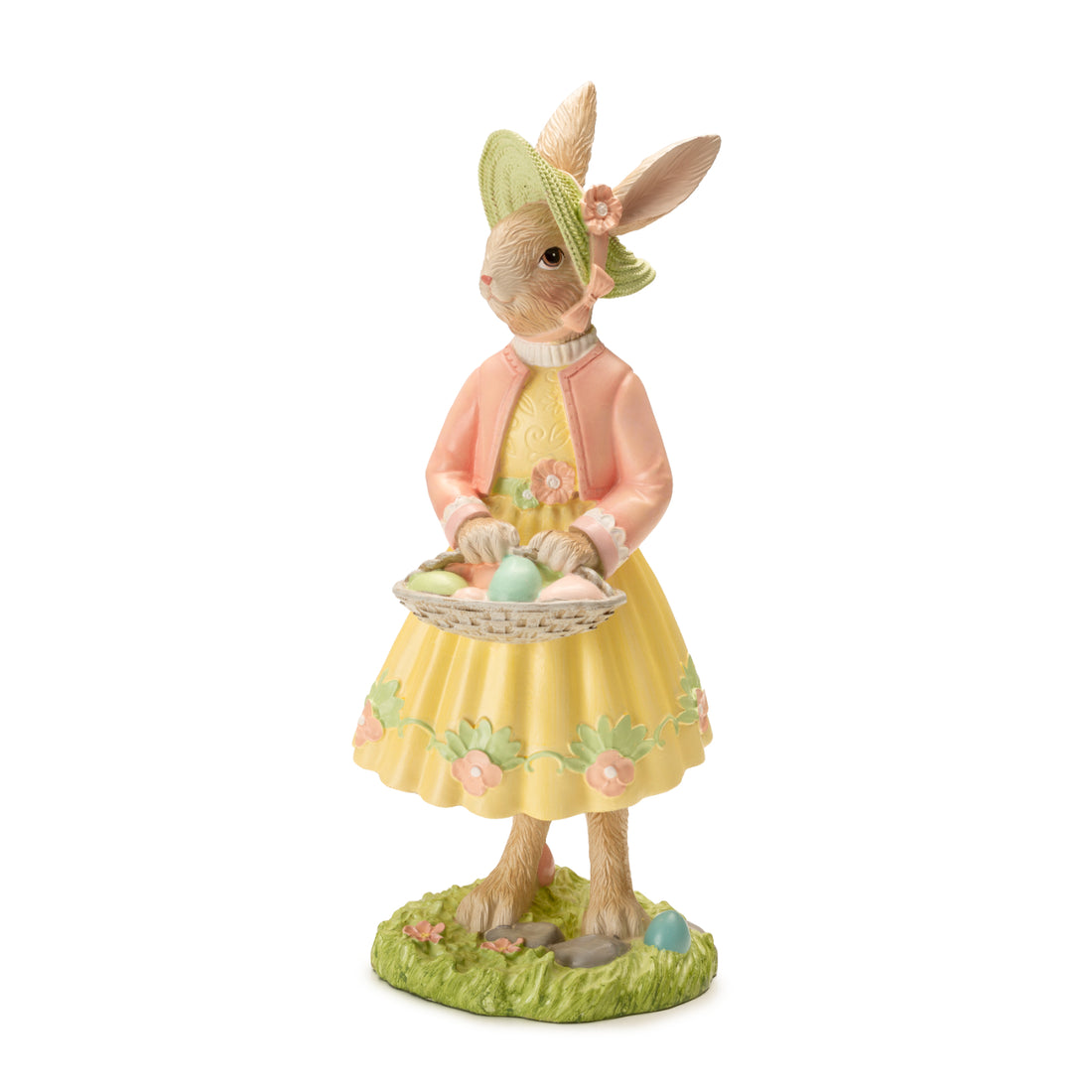 PALAIS ROYAL Figura Figurina Coniglio Rosa di Pasqua con Cestino 40cm  Resina