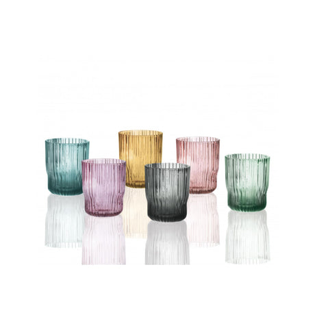 BRANDANI Plisse Set 6 Pezzi Bicchieri Colorati Assortiti 250ml Vetro
