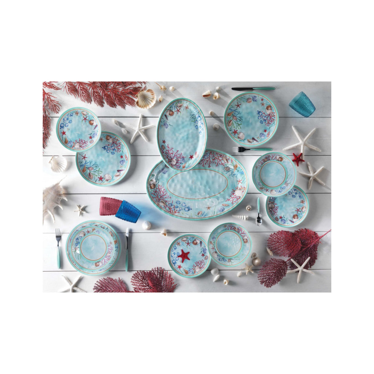 BRANDANI - Vassoio Ovale Marino Reef Celeste Tavola 35x25cm Melamina