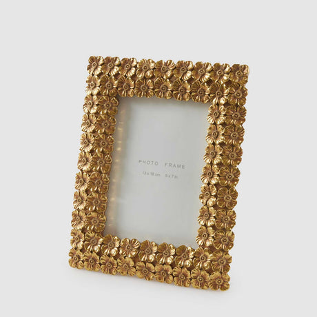 Portafoto Fiorimix EDG in poliresina color oro con fiori in rilievo 24x19 cm