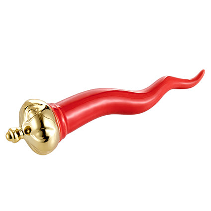 MONTEMAGGI Corno Rosso Corona Oro 21cm Decorazione Dipinta a Mano Porcellana