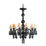 LLADRO' Chandelier Belle De Nuit 12 Luci Nero Assoluto 100x65cm Porcellana