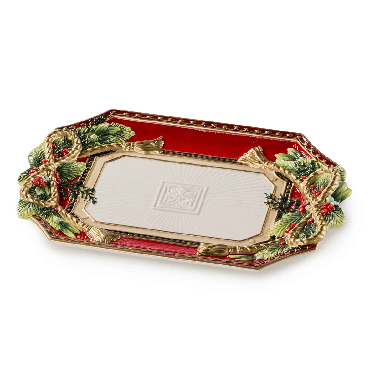 FITZ & FLOYD Vassoio Centrotavola Decorazione Natale 42x30cm Porcellana